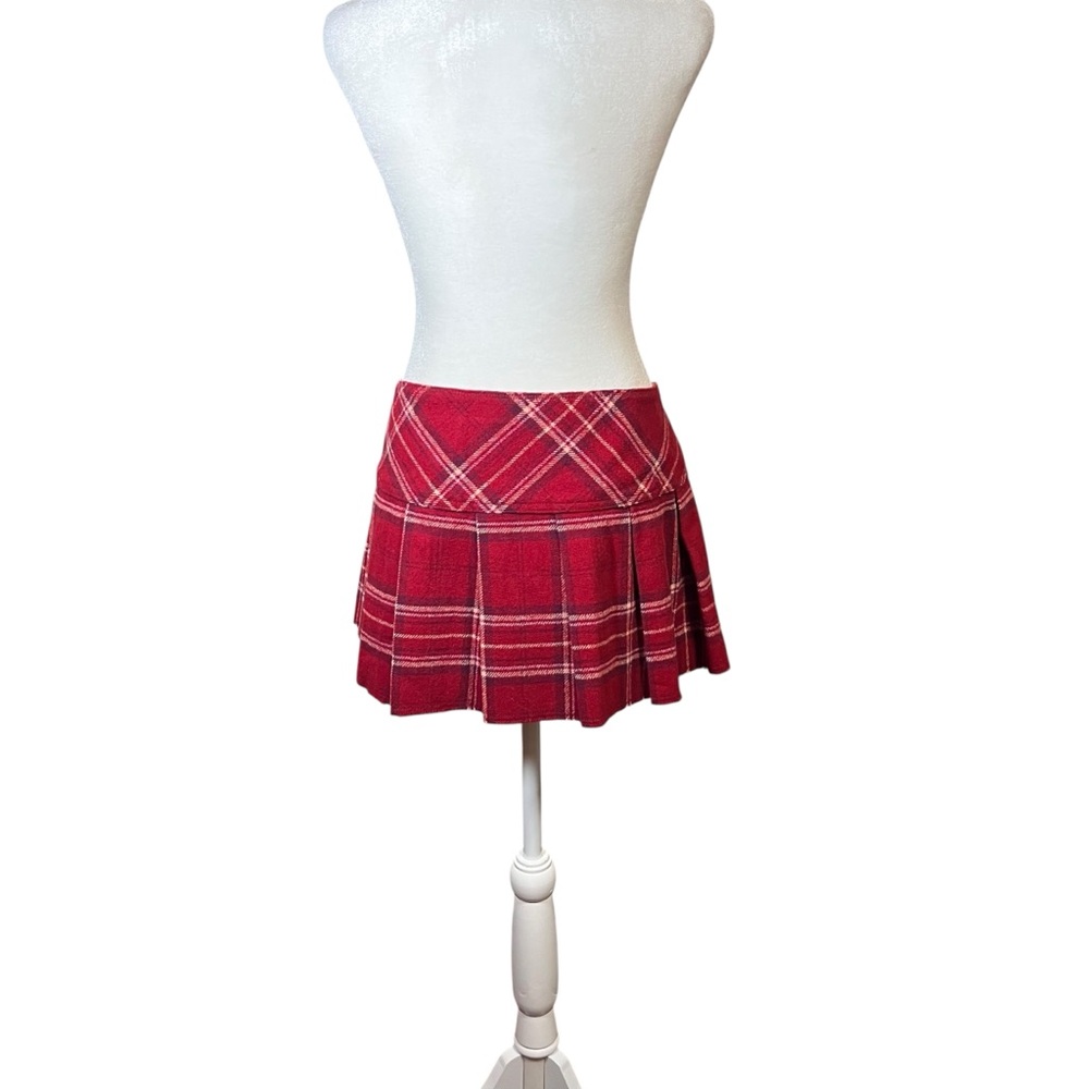 VTG Y2K Abercrombie & Fitch Pleated Wool Micro Mini Skirt Red Plaid Button Sz 10 - Picture 6 of 10